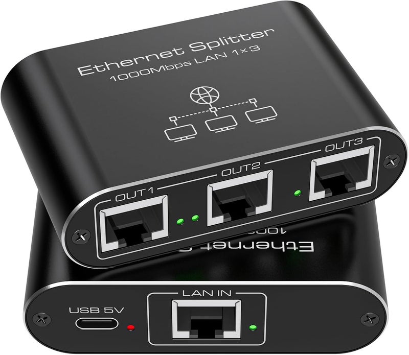 PVBCTCSID Ethernet Splitter 1 to 3 1000Mbps Internet Splitter High Speed Network Splitter Router Switch Work with Cat5/5e/6/7/8 Cable - Image 1